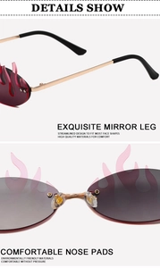 Detalle macro de gafas de sol de llama con bisagras doradas y almohadillas de silicona