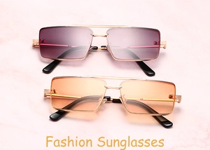 Detail of trendy metal square sunglasses with dual bridge design and gradient lenses