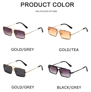 Four color options of retro small square metal frame sunglasses with gradient lenses