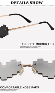 Détail de lunettes pixel avec branches en métal doré et plaquettes en silicone souple