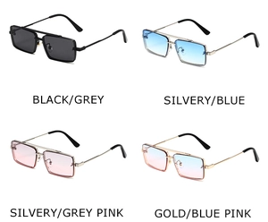 Four pairs of retro metal frame rectangular sunglasses with gradient lenses in a grid view