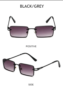 Front- und Seitenansicht der Vintage-Rechteck-Metallsonnenbrille mit Verlaufsgläsern