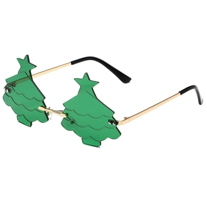 Christmas Tree Rimless Sunglasses For Women Men Party Decoration Metal Frame Gradient Star Top Fashion Festive Eyewear