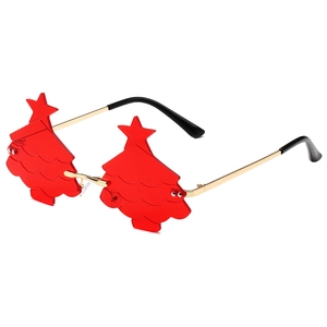 Creative Christmas tree sunglasses with red lenses and gold metal frame for party
