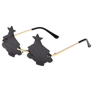 Fashionable Christmas tree shaped sunglasses with gold metal temples for party wear