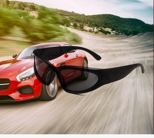 Sleek black wrap-around cycling sunglasses for outdoor sports with a streamlined resin frame
