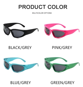 Matrix view of colorful steampunk cycling sunglasses in black pink blue and green frames