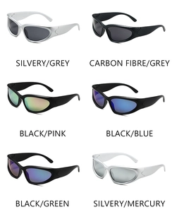 Detailed grid showing six color variants of Y2K steampunk cycling goggles with mirrored lenses