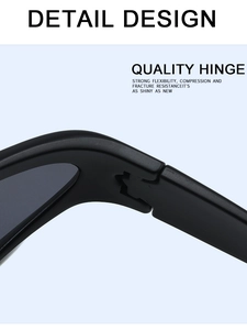 Macro detail of the durable hinge design on matte black steampunk sports sunglasses