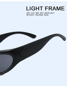 Detail of lightweight matte black frame showing hinge construction and sporty design