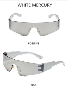 Randlose weiße Mercury Sport-Sonnenbrille mit Front- und Seitenansicht im Punk-Stil