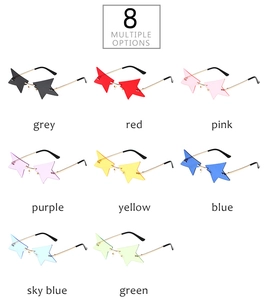Détail de lunettes de soleil sans monture en forme d'étoile en huit couleurs variées