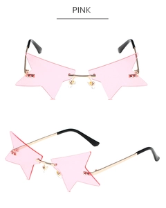 Détails des lunettes de soleil sans monture en forme d'étoile rose avec monture en métal doré