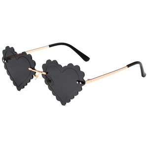 Heart Shaped Rimless Sunglasses Scalloped Wavy Edge Metal Frame Colorful Lens UV400 Protection Party Fashion Eyewear