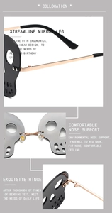 Close-up detail of rimless skull party sunglasses showing hinges and nose support
