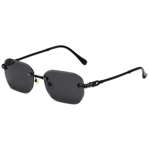 Randlose achteckige Sonnenbrille mit Strassbesatz und gewebten Bügeln für Damen