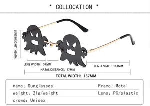 Größentabelle der Geister-Sonnenbrille mit 57 mm Glasbreite und Metallrahmen für Partys