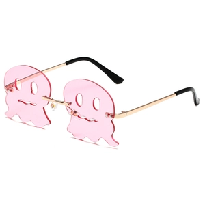Kreative rosa Sonnenbrille in Geisterform mit goldenem Metallrahmen für Partys