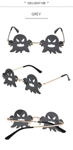Halloween-Sonnenbrille in Geisterform mit grauem Rahmen und goldenen Metallbügeln