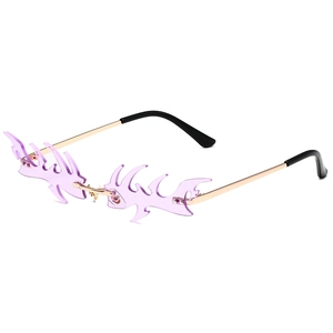 Lunettes de soleil flamme violette avec monture en métal doré pour les fêtes