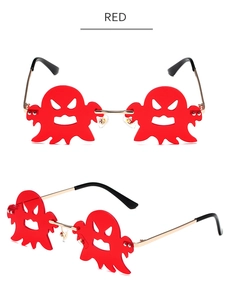 Rote Party-Sonnenbrille in Geisterform mit edlen goldenen Metallbügeln