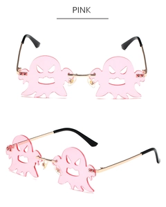 Geist-Sonnenbrille mit rosa Gläsern und goldenem Metallrahmen für Halloween-Partys