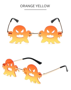 Detailansicht der Geister-Sonnenbrille mit orange-gelbem Verlauf und Metallgestell