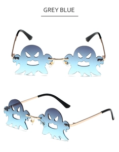 Geisterförmige Metallsonnenbrille mit graublauen Verlaufsgläsern für kreative Kostümpartys