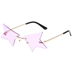 Lunettes de soleil sans monture en forme d'étoile avec verres violets et monture dorée