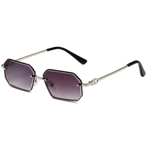 Polygonale randlose Sonnenbrille mit lila Verlaufsgläsern und silbernem Metallrahmen