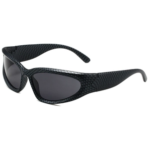 Steampunk sports sunglasses with black carbon fiber texture frame and grey lenses