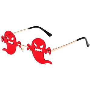 Rimless Ghost Shaped Funny Sunglasses Novelty Devil Halloween Party Eyewear For Men Women Metal Frame UV400 Eyeglasses