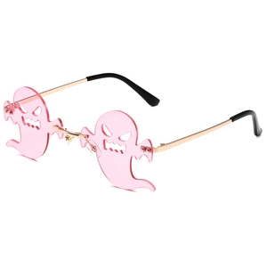 Pink rimless ghost shaped sunglasses with gold metal frame for Halloween party