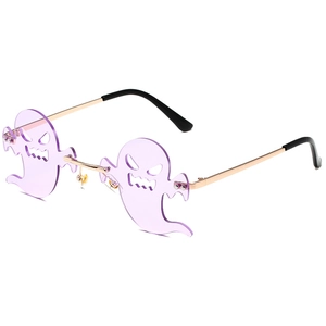 Rimless purple devil ghost sunglasses with gold metal frame for Halloween party