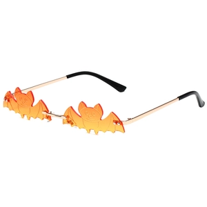 Cool bat-shaped rimless sunglasses with orange gradient lenses and gold metal frame