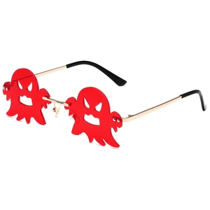 Geist-Party-Sonnenbrille mit leuchtend rotem Rahmen und goldenen Metallbügeln