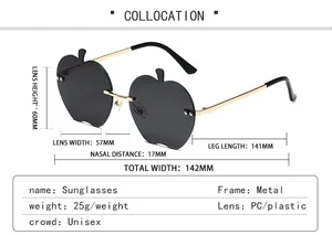 Spécifications de taille pour lunettes de soleil sans monture en forme de pomme