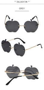 Vues multiples de lunettes de soleil sans monture en forme de pomme grise et or