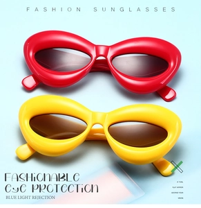 Détails des lunettes de soleil rondes rouges et jaunes avec protection contre la lumière bleue