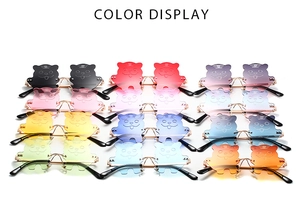 Detailed color display of tiger-shaped cartoon rimless sunglasses in twelve vibrant shades