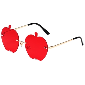 Lunettes De Soleil En Forme De Pomme Sans Monture Cadre Métallique Protection UV400 Mode Drôle Pour Fête Festival Unisex