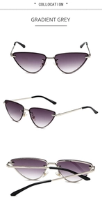 Trois angles de lunettes de soleil œil de chat avec verres gris dégradés et monture argent