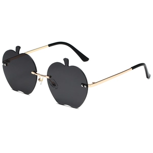 Lunettes de soleil sans monture en forme de pomme avec verres gris et branches dorées
