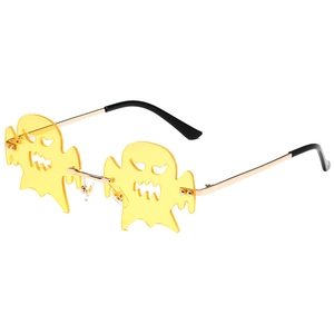 Randlose Sonnenbrille in Geisterform mit gelben Gläsern und goldenen Metallbügeln