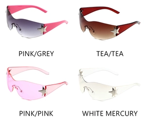 Collection de lunettes Y2K sans monture avec étoiles en rose, thé et mercure blanc