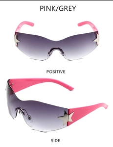 Vue détaillée de lunettes de soleil sans monture avec ornements en forme d'étoile