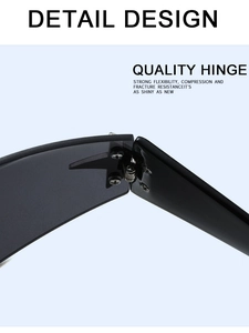 Détail des charnières métalliques de lunettes de soleil sans monture avec haute flexibilité