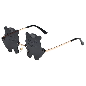 Creative tiger shaped sunglasses with gold metal frame and black lenses for women