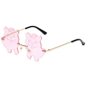 Pink cartoon tiger shaped sunglasses with gold metal frames for parties and festivals