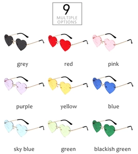 Multiple color options of rimless heart-shaped sunglasses with lightning patterns